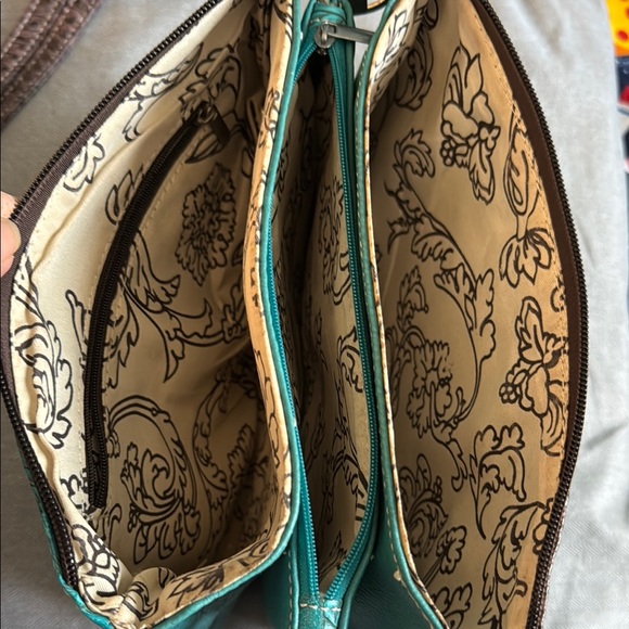 Brown and Teal Embroidered foe tooled leather Women's Bag - Picture 7 of 8